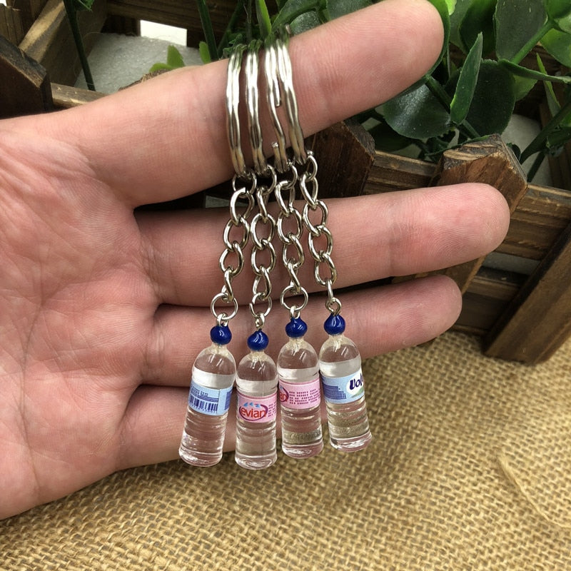 2019 New Women/Men's Fashion Handmade Resin Mineral water bottles Wine Bottle Key Chains Key Rings Alloy Charms Gifts Wholesale