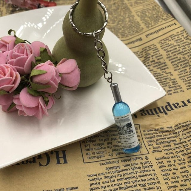 Fashion New Women/Men's Fashion Handmade Resin Wine Bottle Key Chains charm Key Rings Alloy Charms Gifts Wholesale