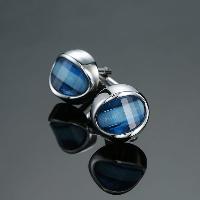 Novelty Luxury Blue white Cufflinks for Mens Brand High Quality crown Crystal gold silver Cufflinks Shirt Cuff Links