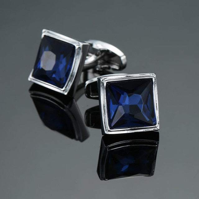 Novelty Luxury Blue white Cufflinks for Mens Brand High Quality crown Crystal gold silver Cufflinks Shirt Cuff Links