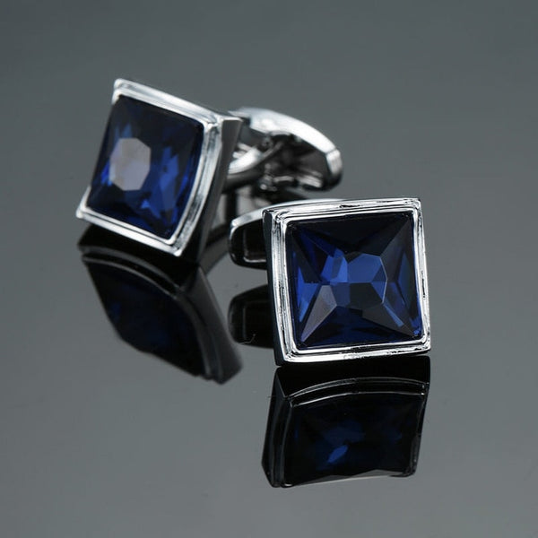Novelty Luxury Blue white Cufflinks for Mens Brand High Quality crown Crystal gold silver Cufflinks Shirt Cuff Links