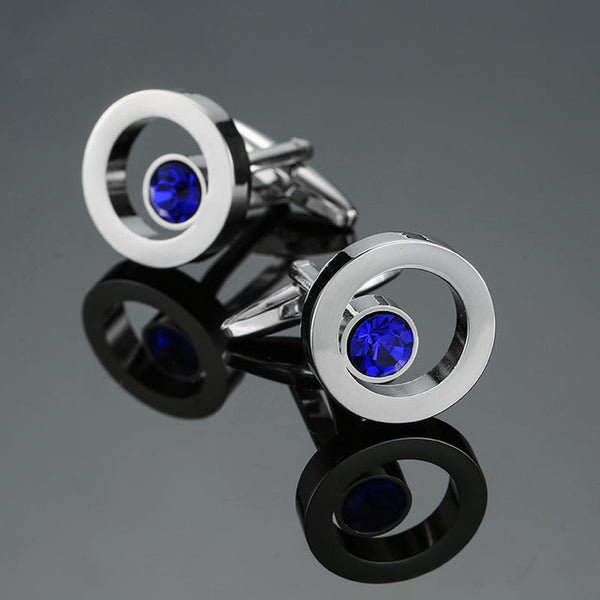 Novelty Luxury Blue white Cufflinks for Mens Brand High Quality crown Crystal gold silver Cufflinks Shirt Cuff Links