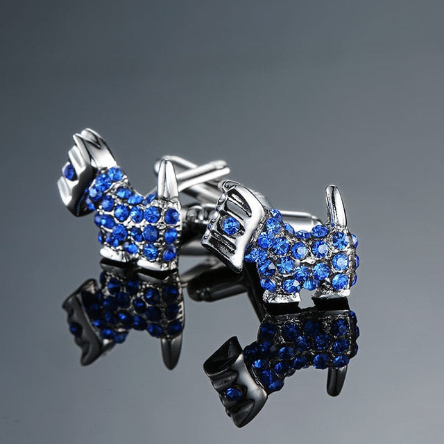Novelty Luxury Blue white Cufflinks for Mens Brand High Quality crown Crystal gold silver Cufflinks Shirt Cuff Links