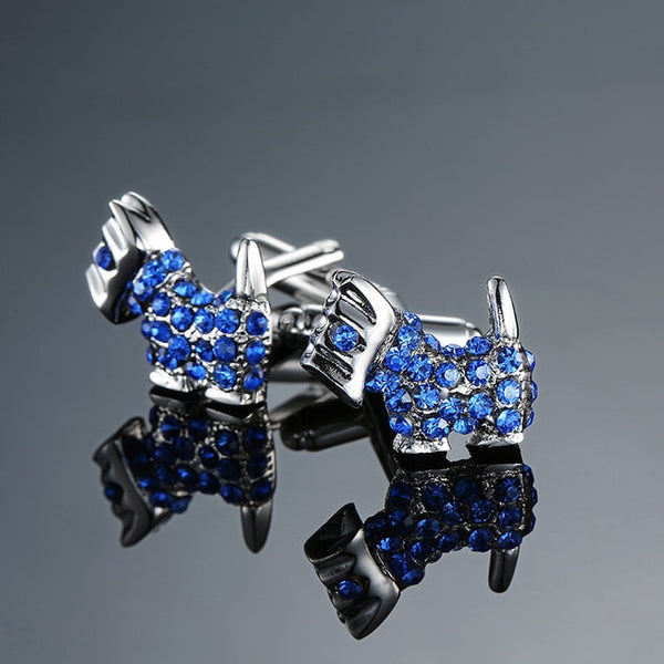 Novelty Luxury Blue white Cufflinks for Mens Brand High Quality crown Crystal gold silver Cufflinks Shirt Cuff Links