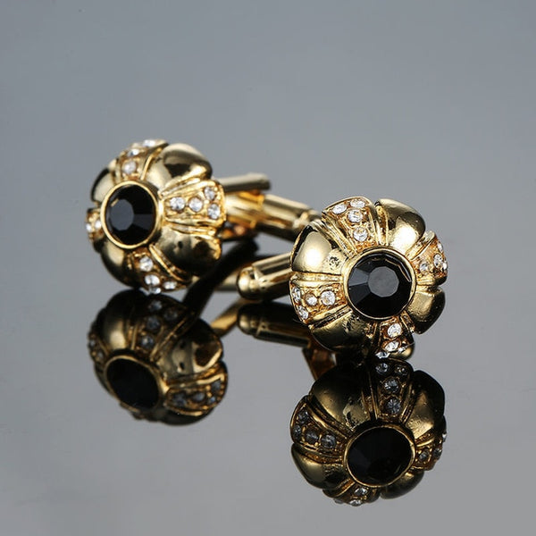 Novelty Luxury Blue white Cufflinks for Mens Brand High Quality crown Crystal gold silver Cufflinks Shirt Cuff Links