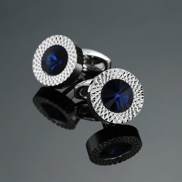 Novelty Luxury Blue white Cufflinks for Mens Brand High Quality crown Crystal gold silver Cufflinks Shirt Cuff Links