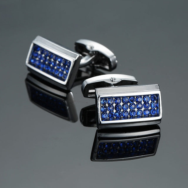 Novelty Luxury Blue white Cufflinks for Mens Brand High Quality crown Crystal gold silver Cufflinks Shirt Cuff Links