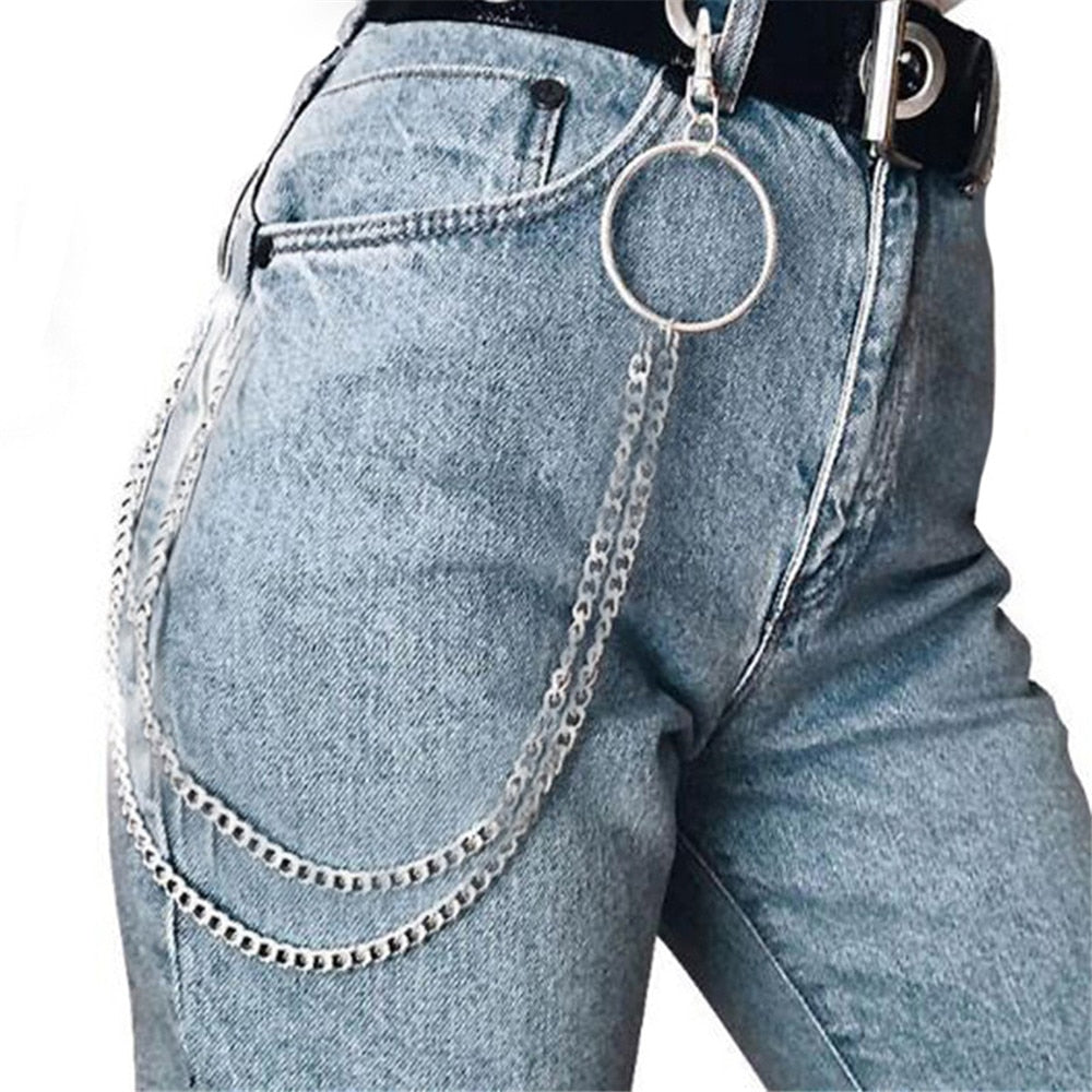 1PC Long Trousers Hipster Key Chains Punk Street Big Ring Key Chain Metal Wallet Belt Chain Pant Keychain Unisex HipHop Jewelry