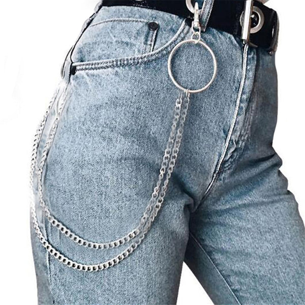 1PC Long Trousers Hipster Key Chains Punk Street Big Ring Key Chain Metal Wallet Belt Chain Pant Keychain Unisex HipHop Jewelry