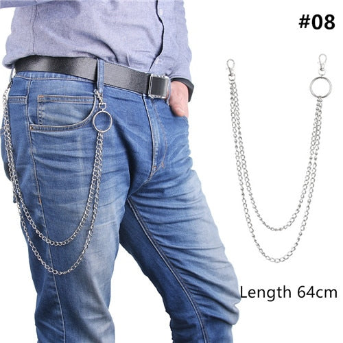 1PC Long Trousers Hipster Key Chains Punk Street Big Ring Key Chain Metal Wallet Belt Chain Pant Keychain Unisex HipHop Jewelry