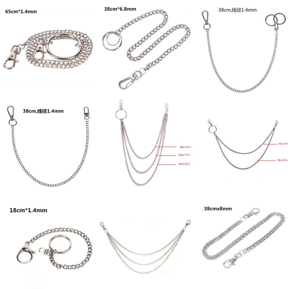 18/38/65cm Rock Punk Long Metal Wallet Belt Chain Trousers Hipster Pant Jean Keychain Silver Ring Clip Keyring HipHop Jewelry