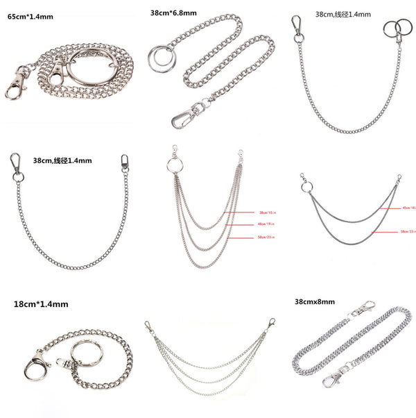 18/38/65cm Rock Punk Long Metal Wallet Belt Chain Trousers Hipster Pant Jean Keychain Silver Ring Clip Keyring HipHop Jewelry