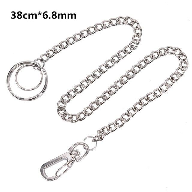 18/38/65cm Rock Punk Long Metal Wallet Belt Chain Trousers Hipster Pant Jean Keychain Silver Ring Clip Keyring HipHop Jewelry