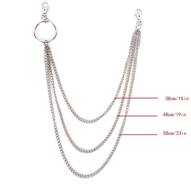 18/38/65cm Rock Punk Long Metal Wallet Belt Chain Trousers Hipster Pant Jean Keychain Silver Ring Clip Keyring HipHop Jewelry