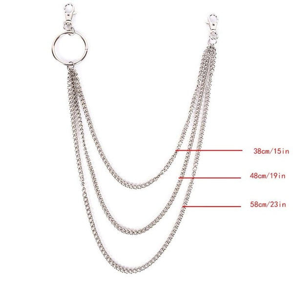 18/38/65cm Rock Punk Long Metal Wallet Belt Chain Trousers Hipster Pant Jean Keychain Silver Ring Clip Keyring HipHop Jewelry