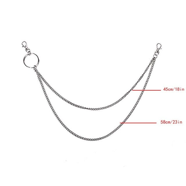 18/38/65cm Rock Punk Long Metal Wallet Belt Chain Trousers Hipster Pant Jean Keychain Silver Ring Clip Keyring HipHop Jewelry