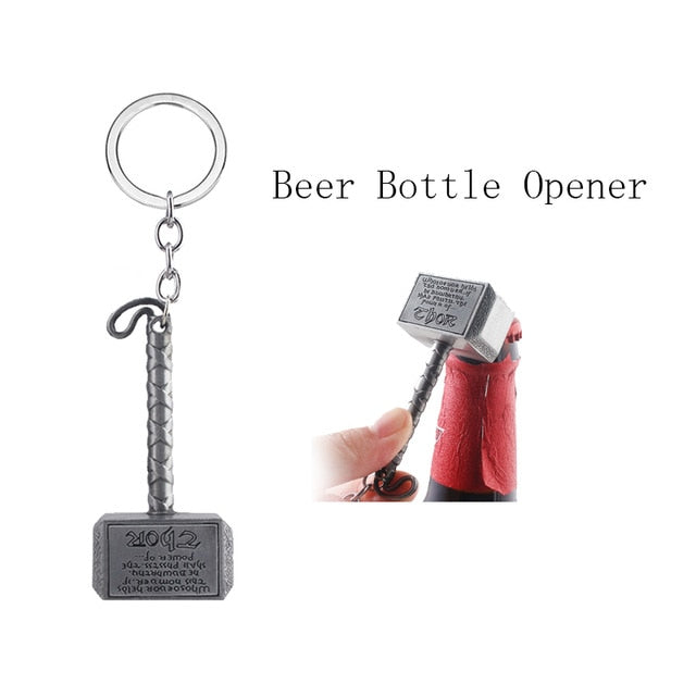 RJ The Avengers 4 Thor Hammer Metal Keychains The Dark World Weapon Iron Man Keyring For Women Movie Fans Jewelry Accessories
