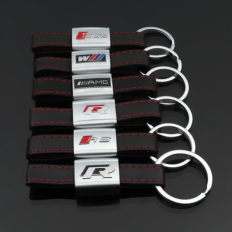 Applicable to Audi series car keychain Leather R Rs Sline AMG M tricolor Car model car keychain Pendant Q15