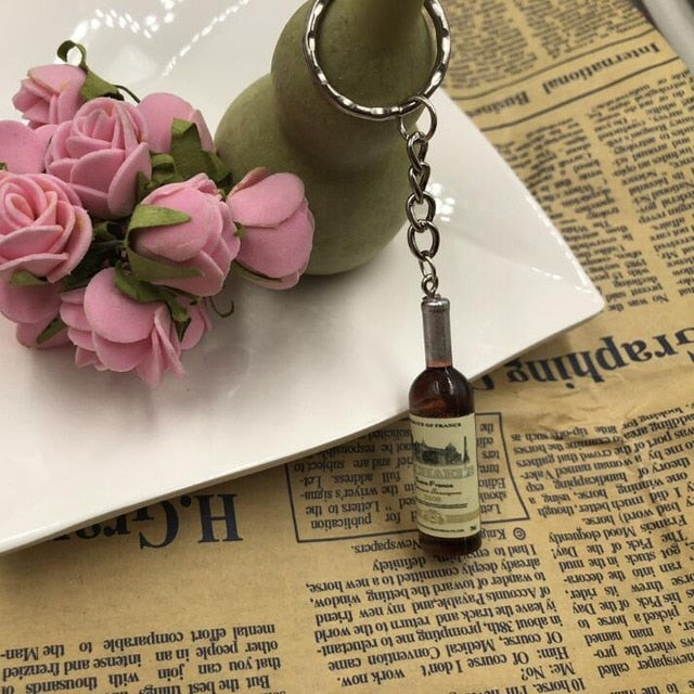 Fashion New Women/Men's Fashion Handmade Resin Wine Bottle Key Chains charm Key Rings Alloy Charms Gifts  Wholesale