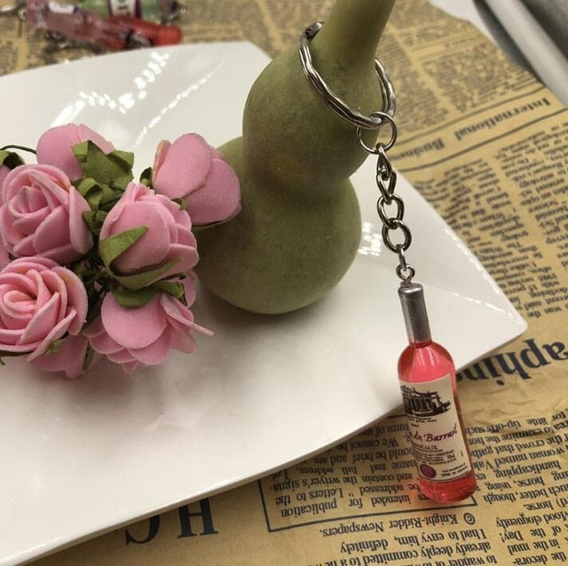 Fashion New Women/Men's Fashion Handmade Resin Wine Bottle Key Chains charm Key Rings Alloy Charms Gifts  Wholesale